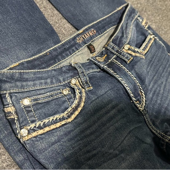 Shyanne Dark Blue Boot Cut Jeans with Stitching - Picture 6 of 8